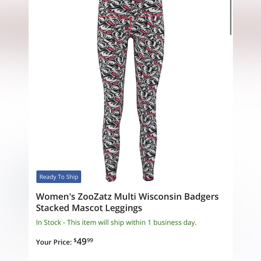 Badger leggings perfect for cheering on the Wisconsin Badgers!